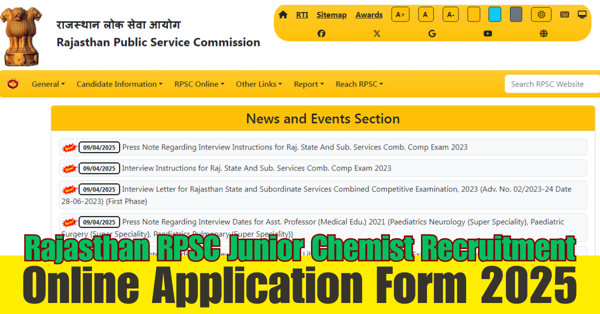 Rajasthan RPSC Junior Chemist Online Form 2025